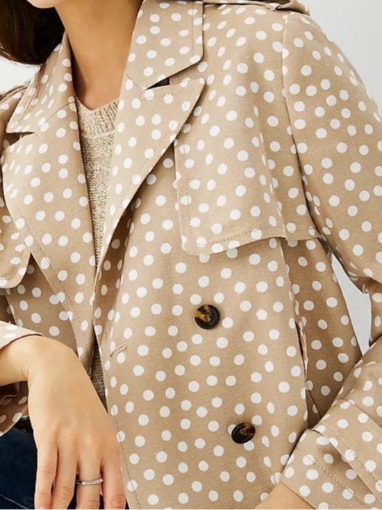 Ann Taylor Dotted Swing Trench Coat Tan Large - Picture 13 of 13